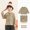 Roupa infantil Kaka Panda, camiseta infantil de manga longa com meia-bota, blusa de base outono para meninos, top para meninas, conjunto de outono para bebês