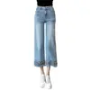 Jeans cropped reto feminino casual e estiloso, caimento justo, estilo coreano novo, fresco, cintura alta