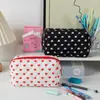 Bolsa de cosméticos de viaje clásica Love Wash con diseño de fresa, melocotón, corazón y flor, bolsa de almacenamiento de algodón para lápiz labial, bolso para mujer.