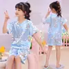 Pijama de Verano para Niñas, Delgado de Seda de Hielo de Manga Corta, Pijama Infantil de Dibujos Animados para Niñas y Niños, Ropa de Casa para Aire Acondicionado, Adecuado para Usar Afuera