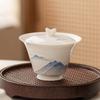 Tazón de té Ercai de porcelana blanca pintado a mano por el fabricante, individual, de alta gama para el hogar, que no quema, juego de té, juego de té Kung Fu