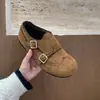 Zapatos Pequeños de Cuero Gamuzado Retro, Mocasines, Zapatos de Mujer, Nuevos Zapatos de Felpa Otoño e Invierno 2025, Zapatos Cálidos de Algodón