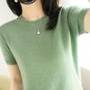 Suéter de Punto para Mujer, Camiseta Holgada de Manga Corta con Cuello Redondo y Tejido de Punto, Top Corto para Primavera y Otoño