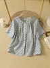 Camisa retro de manga corta estampada estilo coreano para mujer talla grande, top holgado y estilizado para el verano