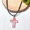 Pingente de cruz de cristal natural transfronteiriço moda europeia e americana comércio exterior acessórios de joias diy corda de couro corrente para clavícula atacado