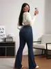 Europa Mais Vendido Tiktok Amazon TEMU Botão Americano Cintura Alta Micro-Flare Calça Jeans Longa Feminina