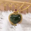 Jade Hetian Natural Plata de Ley S925 Zafiro temperamento personalidad forma de corazón Cadena de colgante para Dama temperamento clásico marea nacional