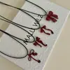 Nuevo Estilo Ins de Corea del Sur Dulce y Fresco Estilo Chica Pura Cadena para Clavícula de Cuerda de Cuero con Lazo Rojo Collar Spice Girls Nicho