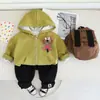Conjunto de Dos Piezas para Niños de Algodón Sudadera Casual con Capucha y Cremallera de Oso Tridimensional Pantalón Largo Estampado de Moda Directo del Fabricante