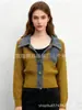 Nuevo Suéter de Mezclilla Patchwork Otoño/Invierno 2026 para Mujer, Cárdigan de Punto Acanalado con Cuello de Solapa Ajustado, Corte Holgado y Adelgazante