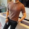 Em Estoque Nova Camiseta Masculina de Linho com Estampa de Leopardo de Manga Curta para o Verão, Corte Slim, Estilosa, Luxo Leve, Versátil Camiseta Masculina com Gola Redonda