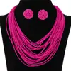 Collar Aretes Boho Multicapa Cuentas de Arroz Traje Estilo Étnico Retro Cadena de Lana Joyería Transfronteriza Multicapa para Mujer