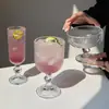 Taza de Vidrio Ins Retro con Rayas Verticales, Vaso Alto, Copa de Vino Tinto, Copa de Vino, Vaso para Jugos, Copa para Helado, Vaso para Bebidas Frías, Vaso para Agua