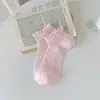 Calcetines Finos de Primavera y Verano Youjiaxiu para Mujer, Color Sólido, Borde Dulce con Volantes, Calcetines Cortos Rayados para Tobillo, Calcetines de Algodón
