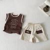 2026 Verano Estilo Coreano Sin Mangas Bloques de Color Dibujos Animados Top y Shorts Ropa para Niños Certificado Clase A Conjunto de Verano Transfronterizo
