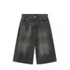 Marca da Moda Verão Americano High Street Jeans Denim de Perna Larga Cropped Lavagem Retro Desgastado Moda Tendência Shorts Jeans Masculino e Feminino