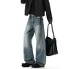 Jeans de Calle Americanos para Hombre con Diseño de Cremallera Otoño Sueltos Retro Tendencia Marca Versátil Desaliñados Geniales Pantalones Largos de Pierna Ancha