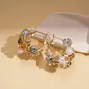 Pendientes de Aro con Forma de Flor Incrustados con Perlas Sintéticas y Pedrería Estilo Europeo y Americano, Pendientes Dulces de Moda Exquisitos Vintage, Pendientes de Lujo Ligero de Gama Alta