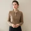 2025 Início do Outono Novo Clássico Gola Polo Suéter Camisa de Base de Lã Feminina Estilo Preppy Casual Roupas de Trabalho Camisa de Base