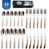Conjunto de Talheres de Aço Inoxidável Transfronteiriço da Amazon, Faca de Churrasco Estrela Diamante, Garfo e Colher, Conjunto de Presente de Talheres Estilo Ocidental, 18/24 Peças