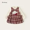 Conjunto de Dos Piezas para Niñas Youbao Otoño Vestido con Dibujos Animados y Camiseta Interior Vestido de Chaleco a Cuadros Ropa de Otoño para Niños