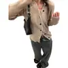 Cardigã de tricô com decote V para mulheres, jaqueta suéter para primavera e outono, design único, caimento justo, chique e doce, blusa de manga comprida