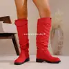 Hebilla de cinturón transfronteriza europea y americana, botas largas de comercio exterior, nuevo estilo 2025 para mujer, plisadas, talla grande, gamuza, venta al por mayor talla grande