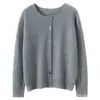 Cardigã 100% caxemira pura para mulheres, nova blusa básica de outono e inverno, jaqueta solta de cor sólida, peça externa estilo coreano com gola redonda