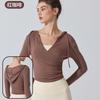 Camiseta de Yoga Transfronteriza para Mujer, Corte Ajustado, Top Adelgazante para Ropa Exterior, Manga Larga Deportiva, Adelgazante, Secado Rápido, Cubre Ropa con Capucha y Cuello V Deportivo