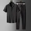 Traje Deportivo Casual de Lino Delgado de Alta Gama para Verano, Conjunto de Dos Piezas para Ropa Exterior, Camiseta de Manga Corta Talla Grande 1/2 Pieza