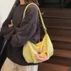 Dibujo Animado Coreano 2025 Nuevo Bolso de Hombro de Nailon a Cuadros Lindo Estampado Gran Capacidad Bolso Tote de Moda Estilo Preppy
