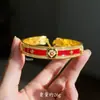 Nuevo Método Chino Antiguo Oro de Arena Serie Wanshang Color Esmalte Flor Baoxiang Pulsera Abrible Diamante Exquisito Incrustado Atmósfera de Lujo Ligero