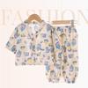 Conjunto de Ropa de Casa de Algodón y Seda para Niños, Estilo Delgado para Niños y Niñas, Ropa de Verano con Aire Acondicionado, Pijama Absorbente de Sudor de Dibujos Animados para Bebé, Manga Corta