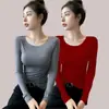 Camiseta base negra cuello redondo fina de modal para mujer nueva llegada Top Ankara rojo otoño manga larga camiseta primavera y otoño