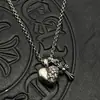 Collar Colgante Doble de Plata Tailandesa Retro Cruz Pequeña Corazón de Melocotón Cadena para Suéter Joyería de Alto Nivel Otoño e Invierno