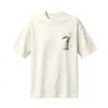 Yidi 2026 retrô americano número 7 bordado marca da moda tinta salpicada manga curta masculina branco leitoso corte solto ombro caído camiseta de algodão