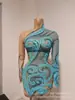 Vestido de Malla Europea y Americana con Pedrería para Mujer, Fiesta de Cumpleaños, Manga Larga, Transparente, Azul Cielo, Sexy, Atuendo para Baile de Graduación