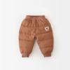 Calça de Fleece Forrada para Bebê Calça Grossa de Algodão de Inverno Bordado de Urso Calça de Moletom Unissex Infantil Quente Calça Longa