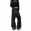 Jeans de Pierna Recta Sueltos Largos con Dobladillo Enrollado Bordado Estilo Retro Americano para Hombres y Mujeres Estilo Callejero Desaliñados Geniales