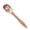Espátula de silicone com estampa de desenho animado de Natal e cabo de madeira de faia, espátula para creme resistente a altas temperaturas, ferramenta de panificação doméstica, em estoque da fábrica