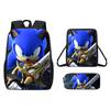 Mochila SONIC Nueva Transfronteriza Mochila de Dibujos Animados Bidimensionales Mochila Escolar para Estudiante de Primaria Juego de Tres Piezas