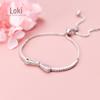 Pulseira Laço Nalan Prata S925 Micro Diamante Criativa Ajustável Miçanga Presente Joia S3666