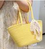 Bolsa de Algodão Tecida Grande Capacidade Bolsa de Ombro Litoral Vazada Bolsa de Mão Bolsa Feminina Transversal Tote Bag Corda de Algodão Palha Tecida