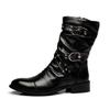 Botas de Couro de Cano Alto com Bico Apontado Estilo Britânico para Outono e Primavera Masculinas, Botas Martin Tendência Estilo Coreano, Botas de Couro Quentes da Moda de Cano Médio com Forro de Lã