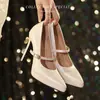 Sapatos Salto Ultra Alto Bico Fino Impermeáveis Plataforma Boca Rasa Salto Agulha Slip-On para Mulheres, Couro Genuíno Sexy Salão de Dança Sapatos Mary Jane, Sapatos de Casamento