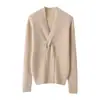 Nuevo Suéter de Punto para Mujer con Cuello en V Ajustado Rayado de Punto Cuello Cruzado Color Sólido Prendas de Punto Base 100% Cachemir