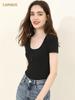 CANVAUS Camiseta de Manga Corta Estilo Coreano para Mujer Botones Cuello Henry Casual Canalé Verano 2023 Color Sólido Top Estilo bm