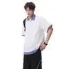 Camisa Polo de Manga Corta con Cuadros de Verano, Solapa, Falso Dos Piezas, Patchwork, Bloque de Color para Hombres y Mujeres, Estilo Americano, Camiseta Holgada de Media Manga para Parejas