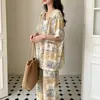 Pijama Nuevo de Algodón y Seda para Mujer Primavera/Verano 2026, Manga Corta, Cintura con Lazo, Nuevo Estilo Chino, Conjunto Holgado, Ropa de Casa, Se Puede Usar Afuera
