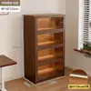 Librería a prueba de polvo de madera maciza, montada en la pared, color nogal, armario de almacenamiento, estantería de pie, estantería para el hogar